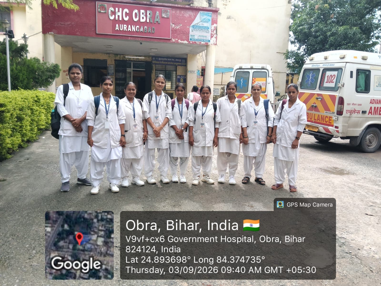 Shanta Nursing Institute students on clinical field posting at CHC Obra, Aurangabad