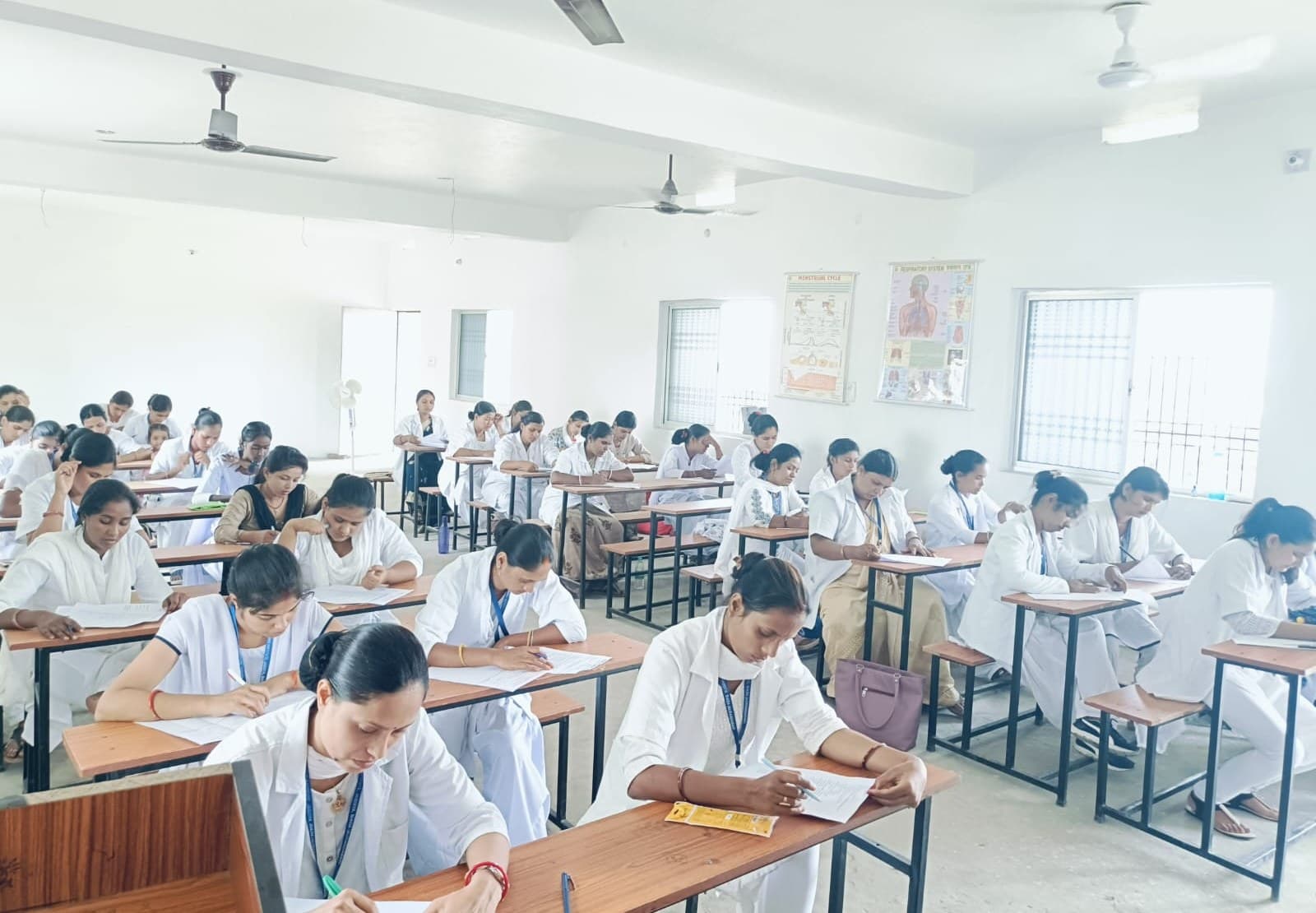 ANM students writing an examination at Shanta Nursing Institute