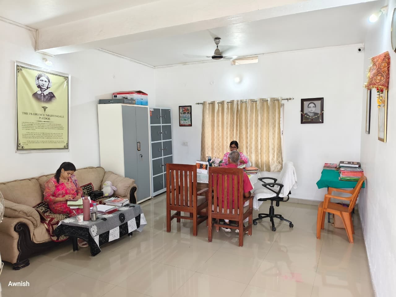 Staff office with the Florence Nightingale Pledge, Shanta Nursing Institute