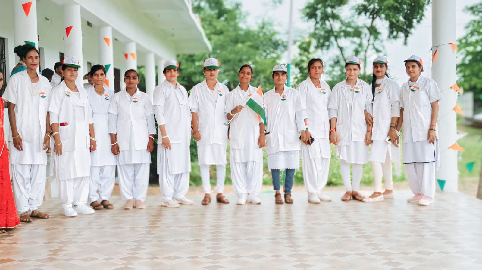 ANM students in uniform on Independence Day at Shanta Nursing Institute